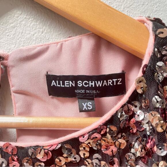 ALLEN SCHWARTZ Pink Sequin Short Sleeve Draped Crop Top Women’s XS $270 - Picture 8 of 9